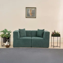 Canapé 2 places compact vert tissu chenille PLOVIA