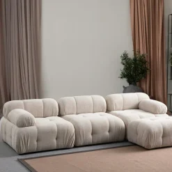 Canapé 3 places écru 290 cm, avec repose-pieds ICA