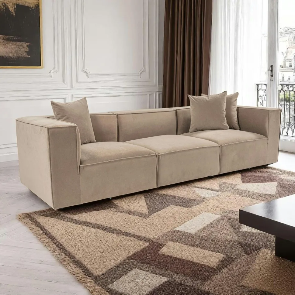 Canapé 5 places en lin beige - avec pouf COLLIOURE