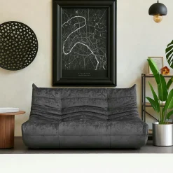 Canapé 2 places gris sombre tissu plissé 145 cm ARVEN