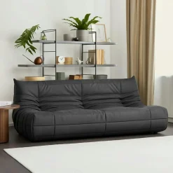 Canapé 3 places gris sombre en tissu plissé 210 cm ARVEN