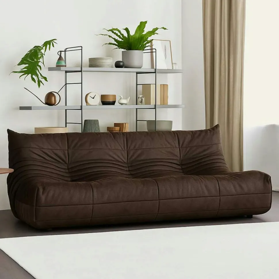 Canapé 3 places marron en tissu plissé 210 cm ARVEN