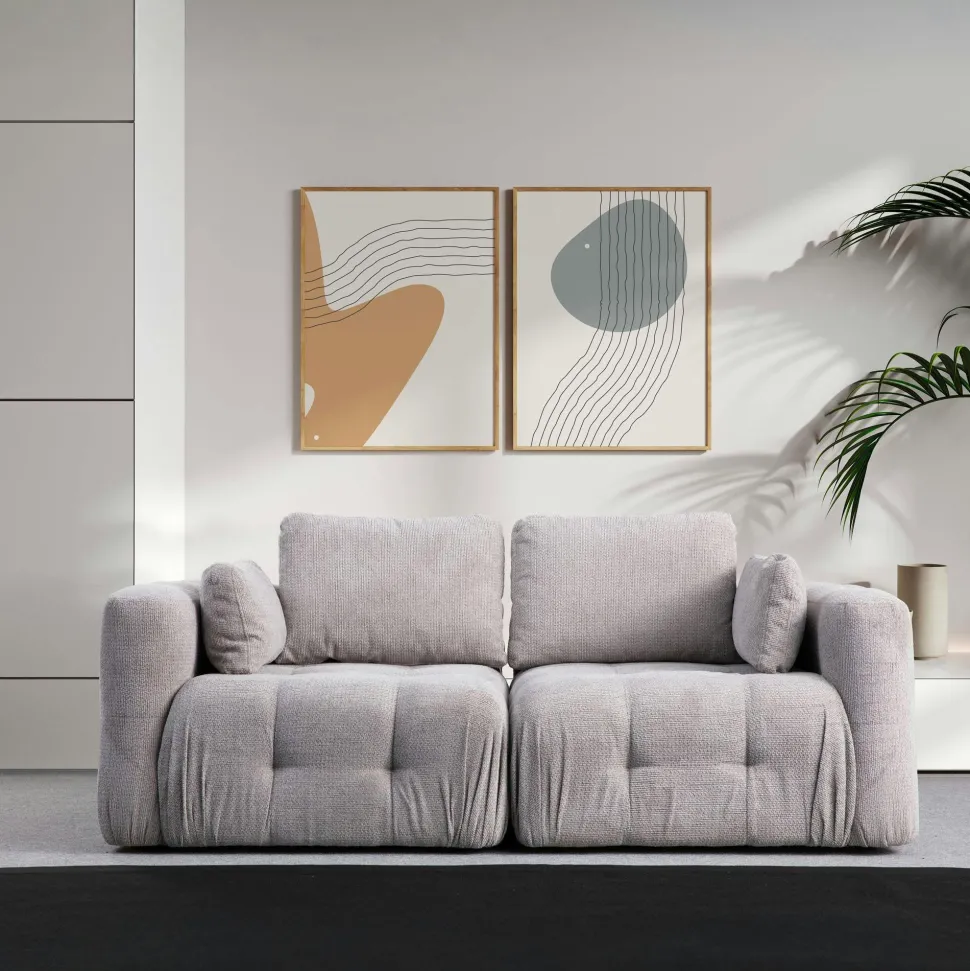 Canapé 2 places modulable beige, forme organique BARI