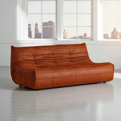 Canapé 3 places rouille en tissu plissé 210 cm ARVEN
