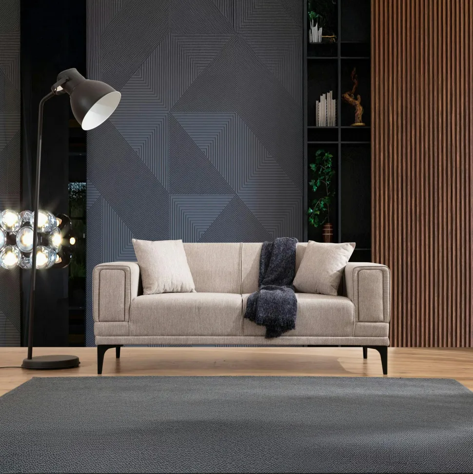 Canapé 2 places taupe, accoudoirs matelassés 170 cm LUCCA