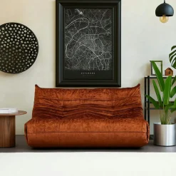 Canapé 2 places velours rouille plissé 145 cm ARVEN