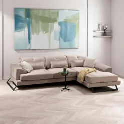 Canapé d'angle beige - dossier inclinable, côté droit MILO
