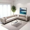 Canapé d'angle beige en velours capitonné - côté droit DOVER