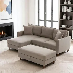 Canapé d'angle convertible beige - côté gauche COMO
