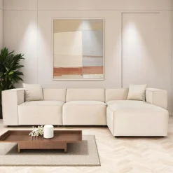 Canapé d'angle modulable beige, tissu lin OSTUNI