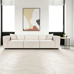 Canapé d'angle modulable beige, tissu lin OSTUNI