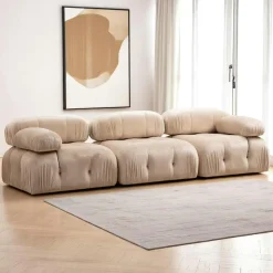Canapé d'angle modulable beige - tissu velours RONDA