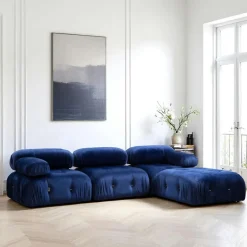 Canapé d'angle modulable bleu nuit - tissu velours RONDA
