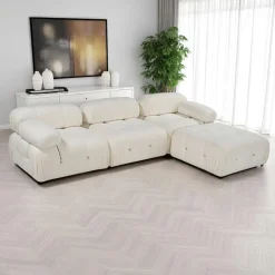 Canapé d'angle modulable écru - tissu bouclette RONDA