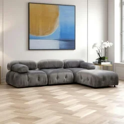 Canapé d'angle modulable gris - tissu velours RONDA
