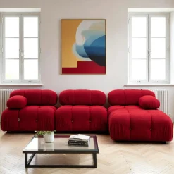 Canapé d'angle modulable rouge - tissu bouclette RONDA