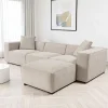 Canapé d'angle modulable taupe - tissu lin OSTUNI