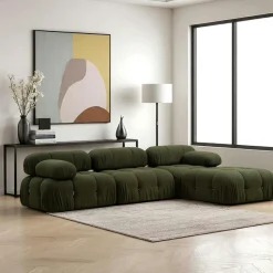 Canapé d'angle modulable vert - tissu bouclette RONDA