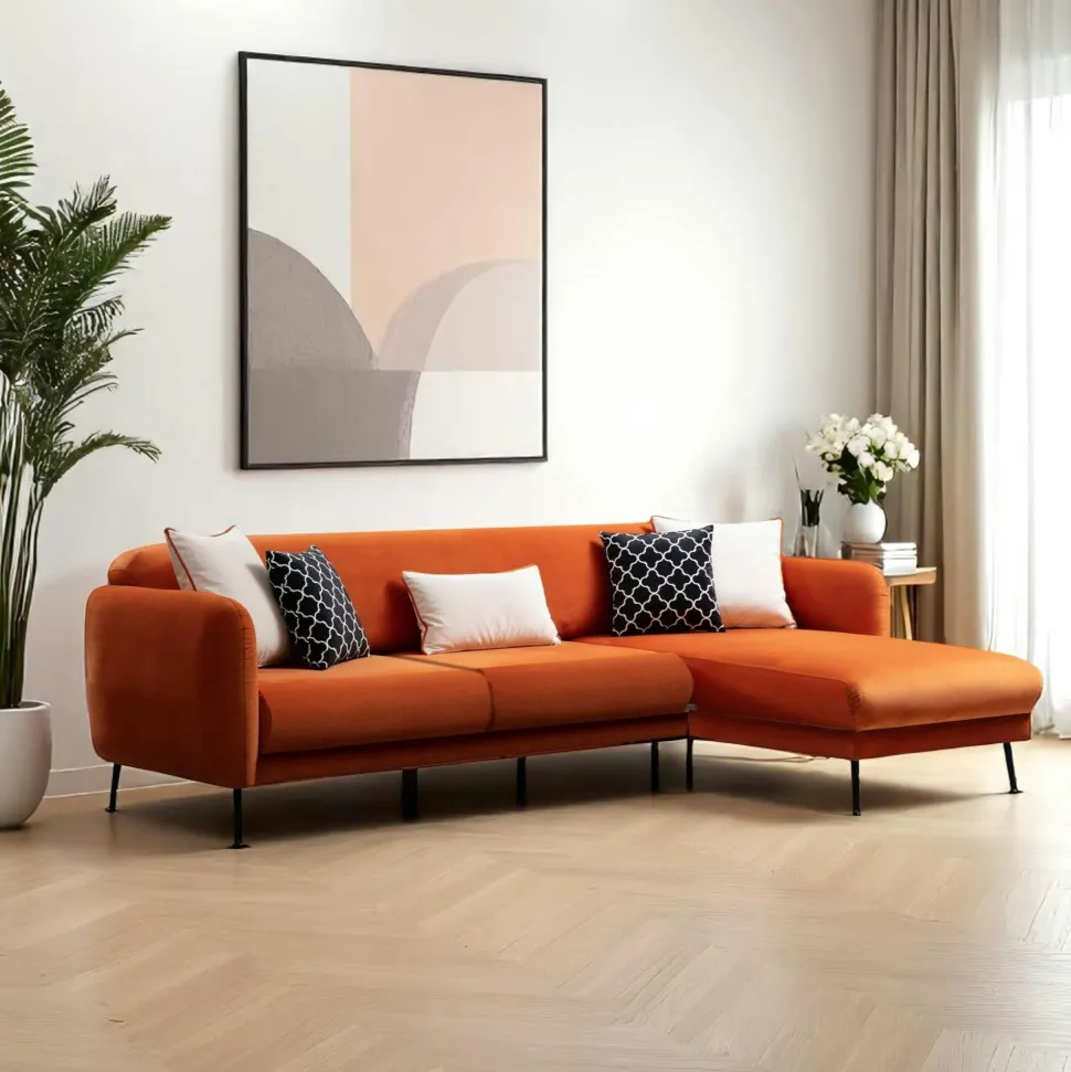 Canapé d'angle orange - lit d'appoint, côté droit PAIMPOL