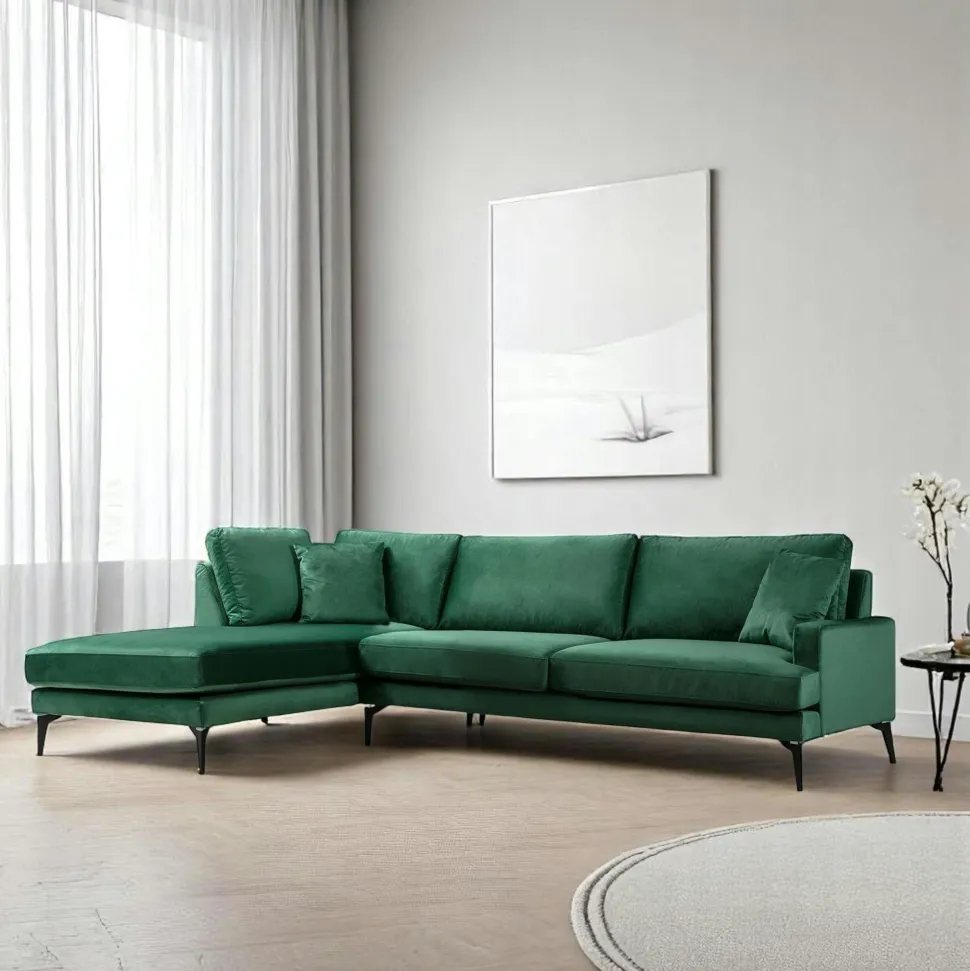 Canapé d'angle vert en velours - côté gauche SEATTLE