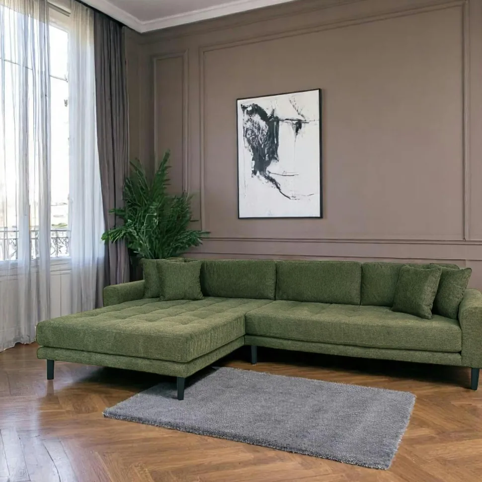 Canapé d'angle vert nature - côté gauche, 290 cm AMSTERDAM