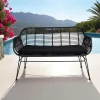 Canapé de jardin en résine tressée noire avec coussin d'assise noir IBIZA