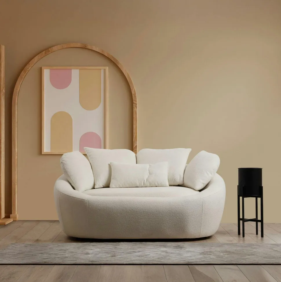 Canapé en bouclette blanc design organique 155 cm LUCCA