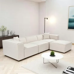 Canapé lin 4 places - écru, accoudoirs larges OSTUNI