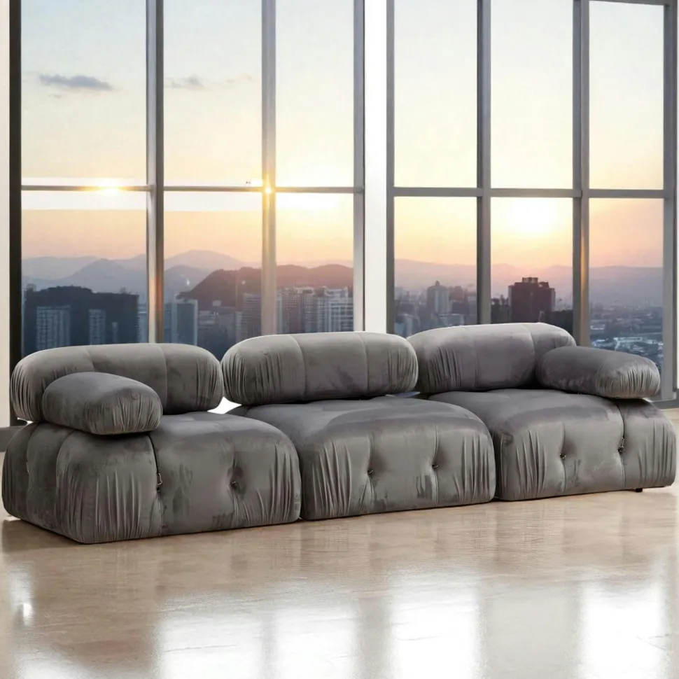 Canapé modulable 3 places - velours beige RONDA