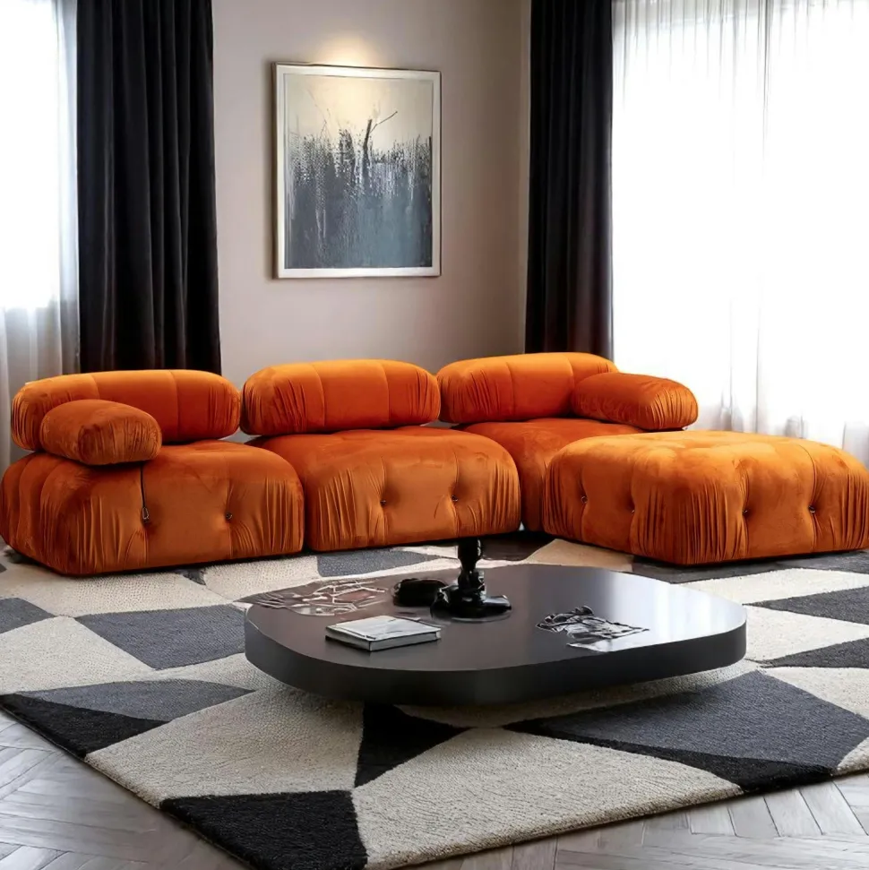 Canapé modulable 3 places - velours beige RONDA