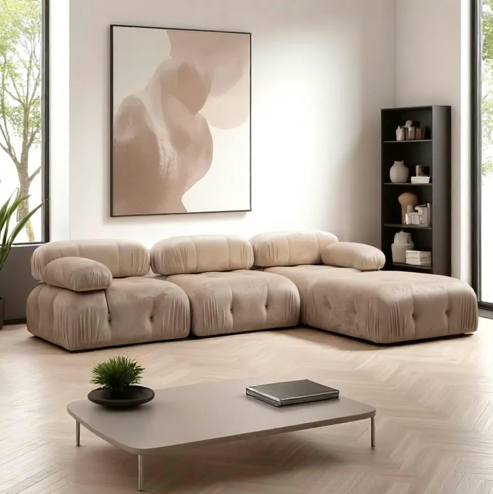 Canapé modulable 3 places - velours beige RONDA