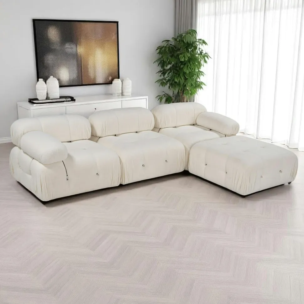 Canapé modulable 3 places - velours beige RONDA