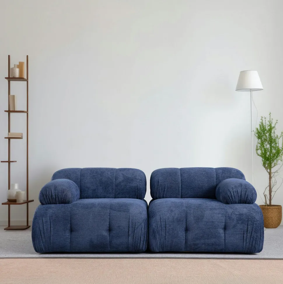 Canapé modulable 2 places bleu, assise profonde 190 cm ICA