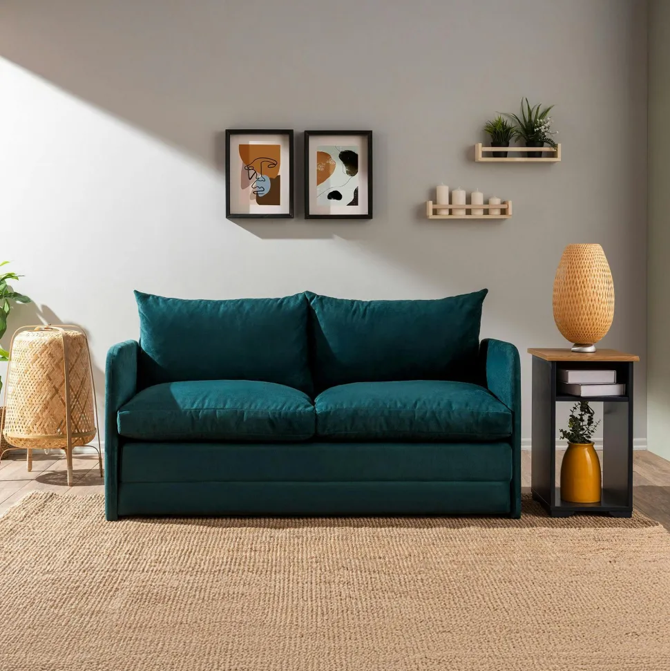 Canapé-lit en tissu bleu lagon, 2 personnes 140 cm ORURO