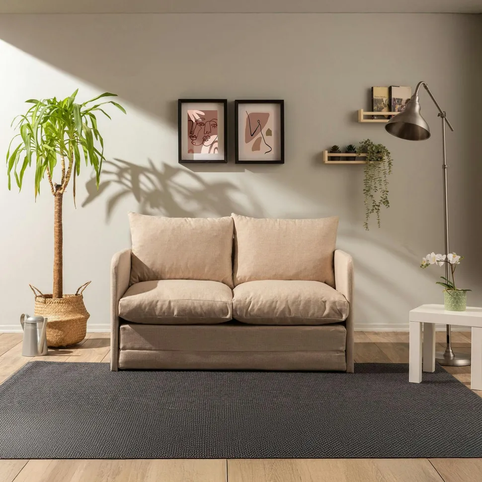 Canapé-lit en tissu gris, 2 personnes 140 cm ORURO
