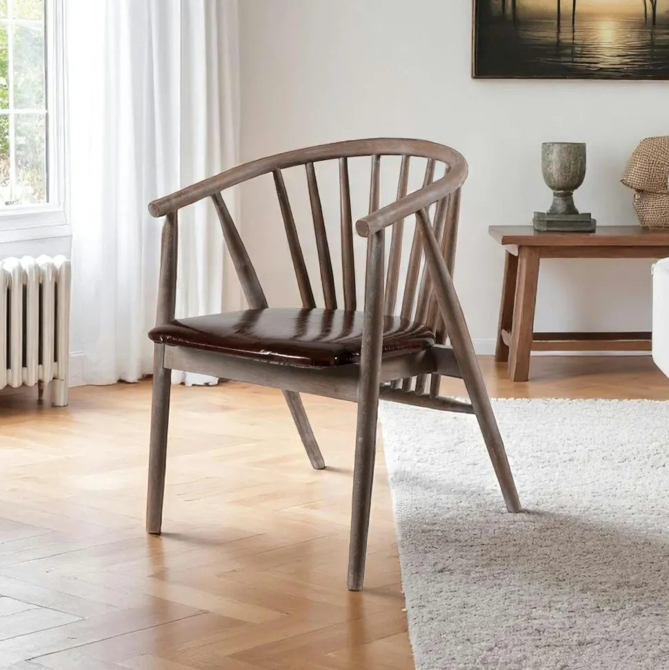 Chaise à barreaux en bois brun - assise assortie TENA