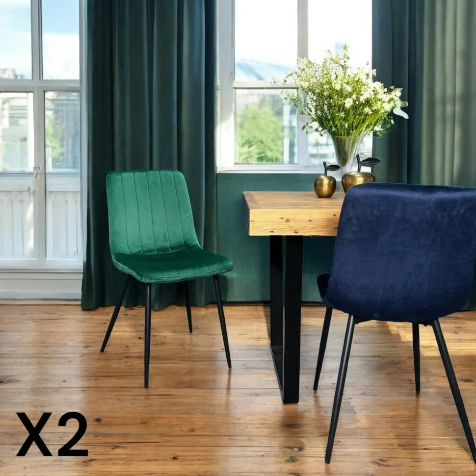 Chaise à rayures velours moutarde (lot de 2) MALANG
