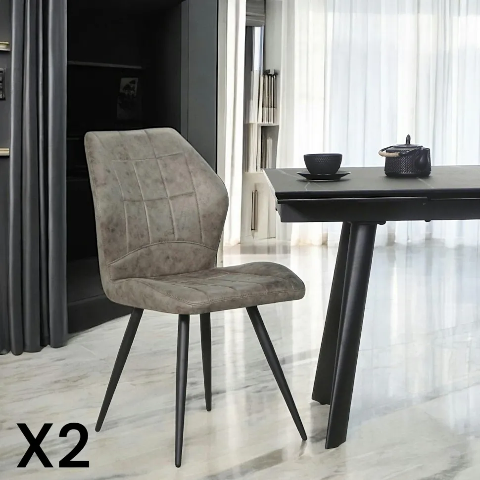 Chaise anthracite motif damier (lot de 2) LOMBARDIE
