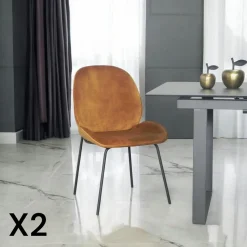 Chaise assise cuir havane dossier rotin (lot de 2) TIM