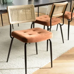 Chaise assise velours orange capitonné dossier cannage (lot de 2) TIM