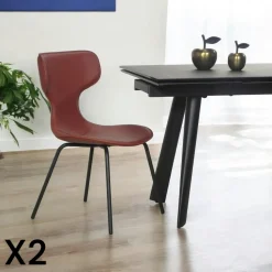 Chaise beige avec dossier en T, revêtement nettoyable (lot de 2) LOMBARDIE