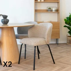 Chaise beige en bouclette avec dossier rond (lot de 2) MONTREUX