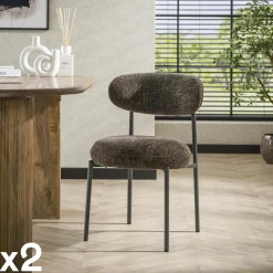 Chaise beige sable moderne en velours tissé (lot de 2) CREEK