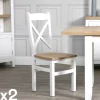 Chaise blanche assise bois dossier croisé en chêne (lot de 2) NAXOS