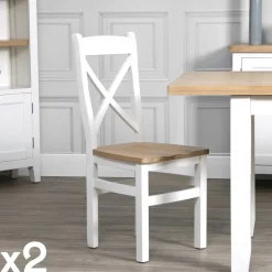 Chaise blanche assise bois dossier croisé en chêne (lot de 2) NAXOS