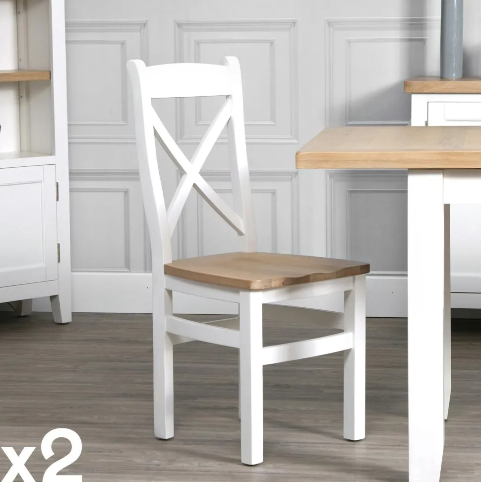 Chaise blanche assise bois dossier croisé en chêne (lot de 2) NAXOS