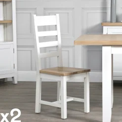 Chaise blanche assise bois dossier croisé en chêne (lot de 2) NAXOS