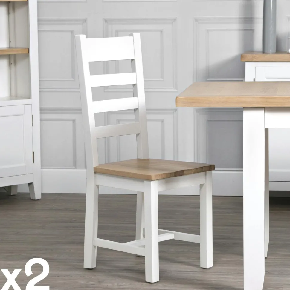 Chaise blanche assise bois dossier croisé en chêne (lot de 2) NAXOS