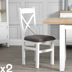 Chaise blanche en chêne avec dossier croisé (lot de 2) NAXOS