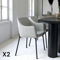 Chaise blanche moderne en tissu bouclette avec accoudoirs (lot de 2) SAVONE
